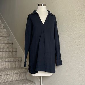 Soft Surroundings Sz M Navy Blue V-neck, Waffle Tunic Top